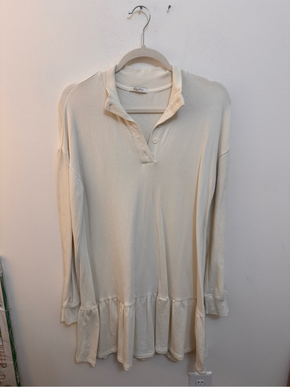 Z Supply Cream Long-Sleeve Polo Peplum Tunic